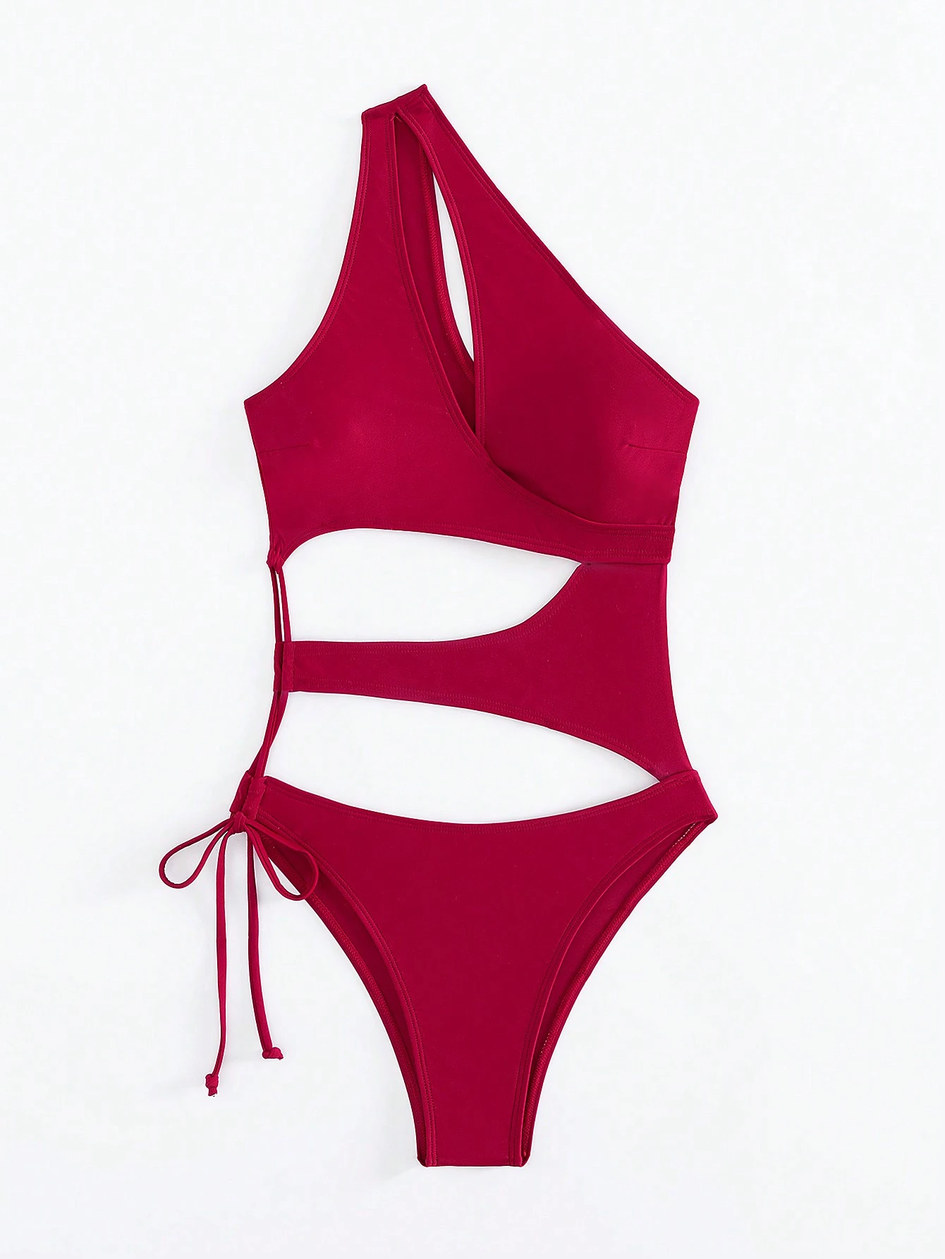 Traje de baño de una pieza de unicolor, diseño sexy de un solo hombro hueco, para vacaciones en la playa - Imagen 3