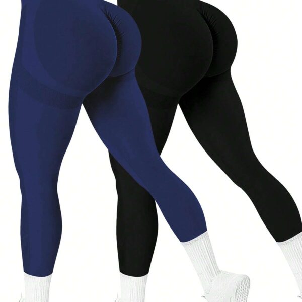 Yoga Basic Mallas deportivas sin costuras y elásticas de unicolor y talle alto (2pcs)
