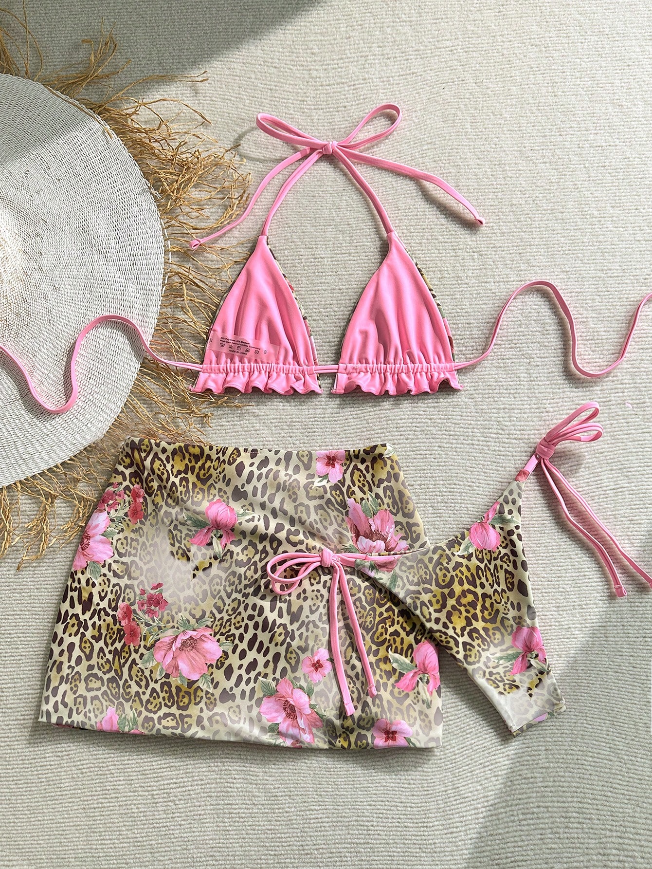 Soleia Set de 3 piezas de bikini reversible con estampado de leopardo y rojo para mujer, traje de baño de mujer, ropa de vacaciones de mujer, atuendo de verano de mujer, lencería de playa sexy de mujer - Imagen 2