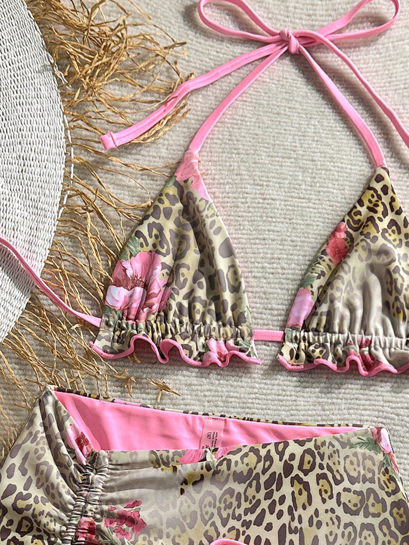 Soleia Set de 3 piezas de bikini reversible con estampado de leopardo y rojo para mujer, traje de baño de mujer, ropa de vacaciones de mujer, atuendo de verano de mujer, lencería de playa sexy de mujer - Imagen 5