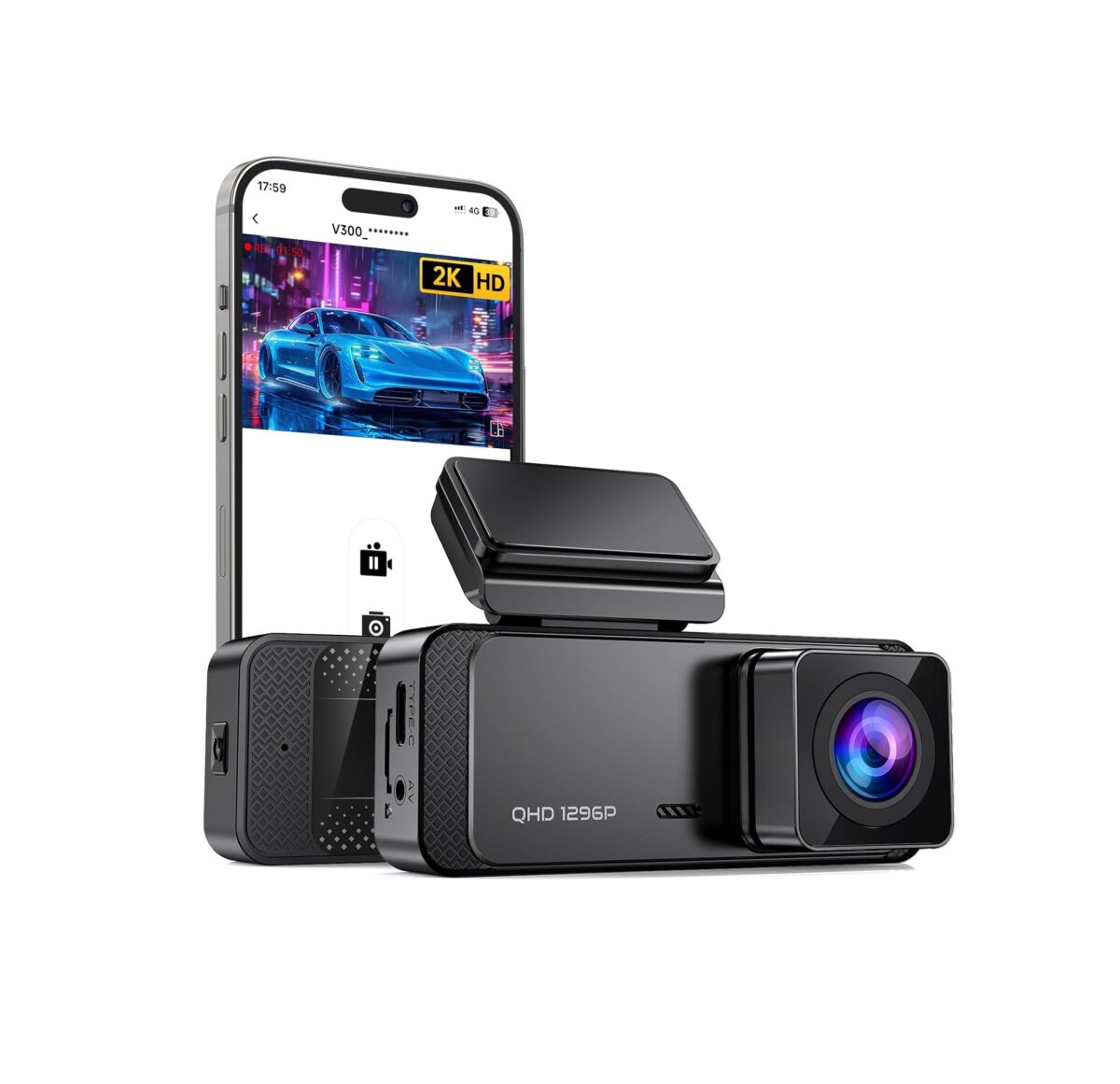 Cámara Dash Cam V300 Veement – 1296P HD, WiFi, Visión Nocturna - Imagen 1