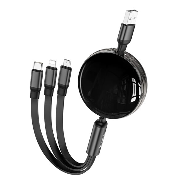 Hoco - Cable 3 en 1 Retráctil X78 Easy Pull – 1m, Carga 2A