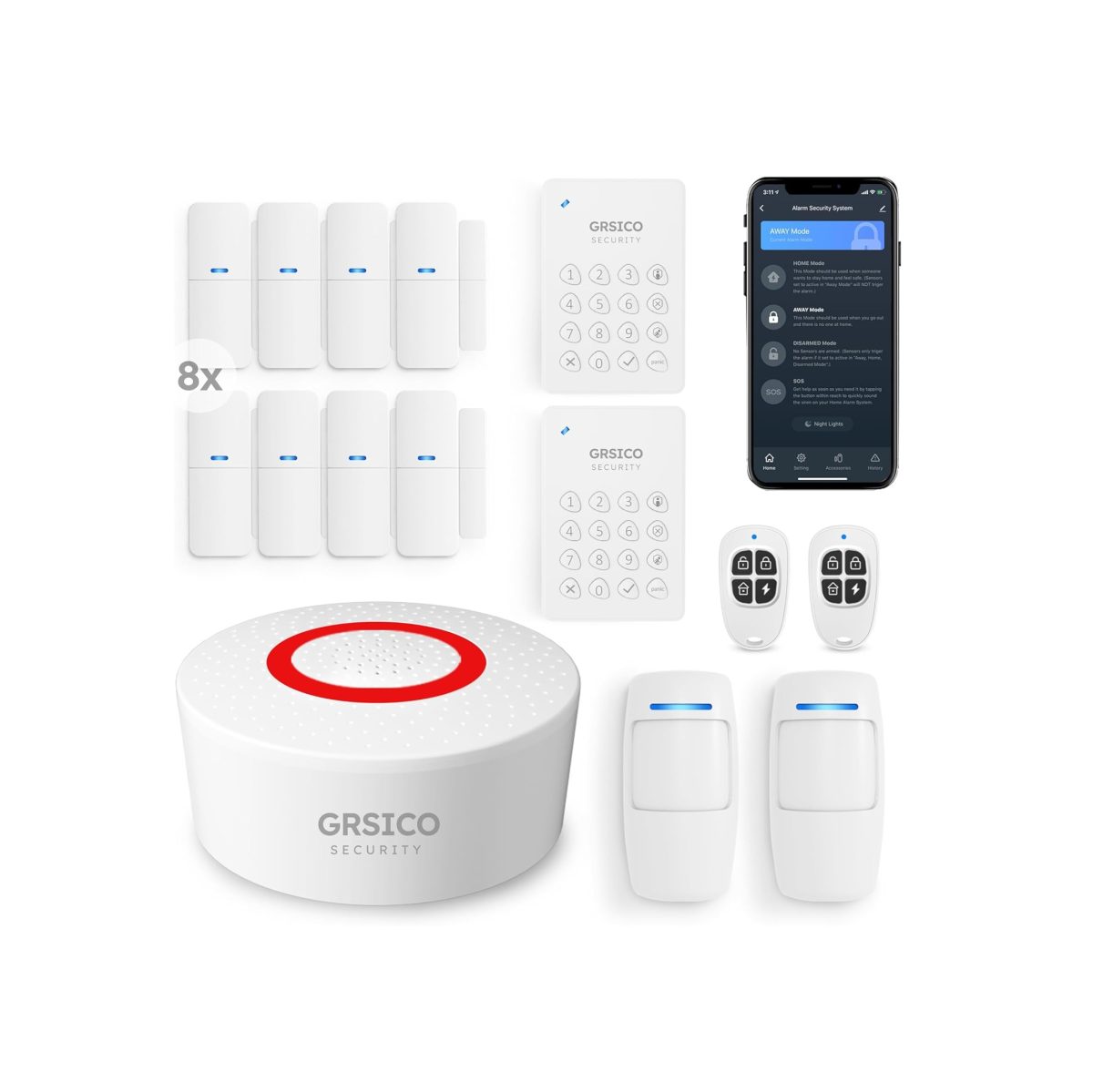 Sistema de Alarma WiFi GRSICO 15 Piezas – 8 Sensores de Puerta, 2 de Movimiento - Imagen 1