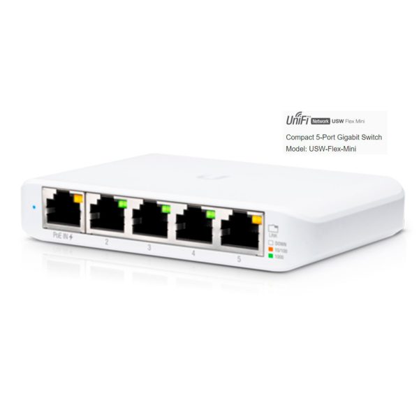Ubiquiti USW-Flex-Mini – Switch Gigabit Gestionado 5 Puertos con PoE y USB-C
