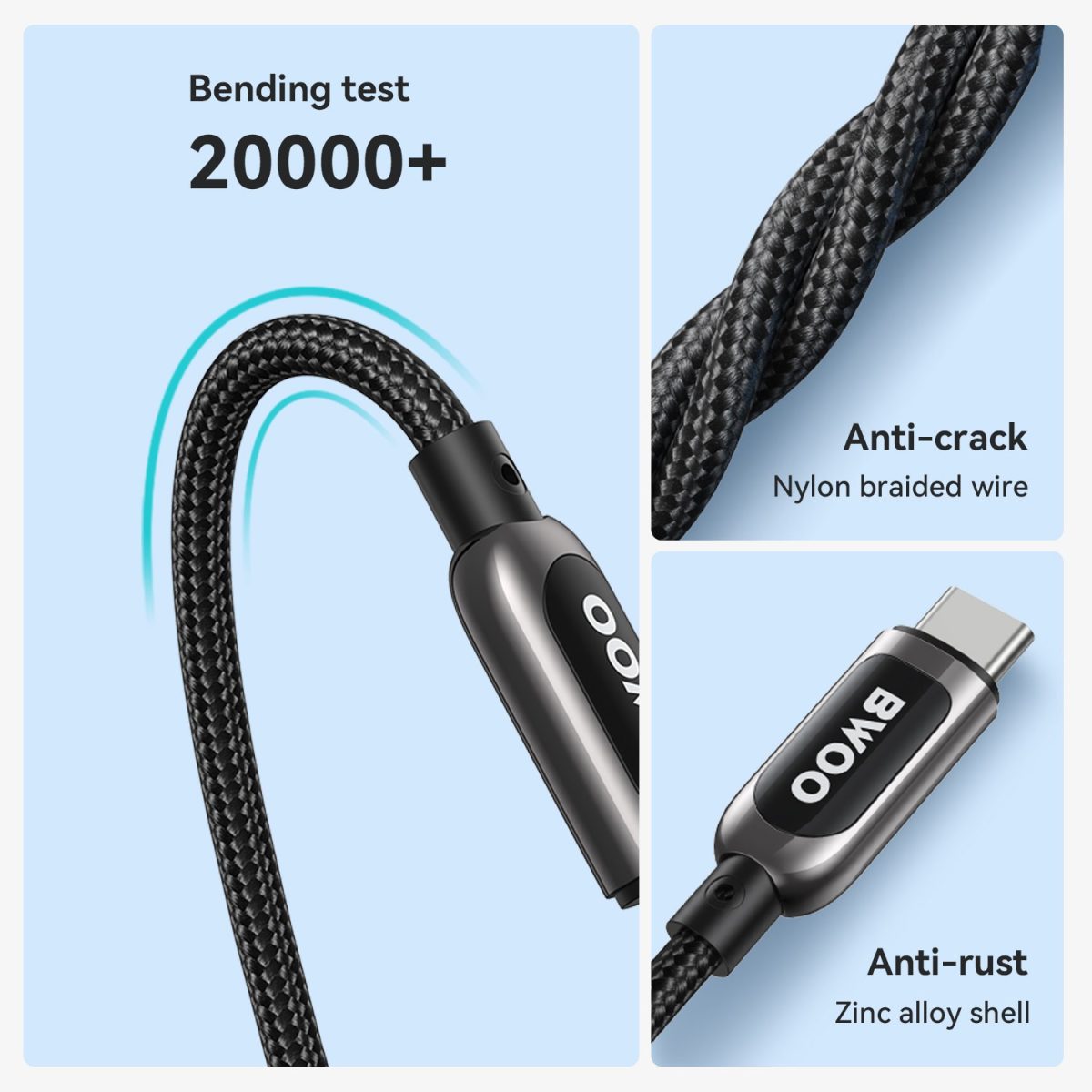 BWOO Cable Nylon Trenzado 27W Tipo‑C a iPhone X276 - Imagen 4