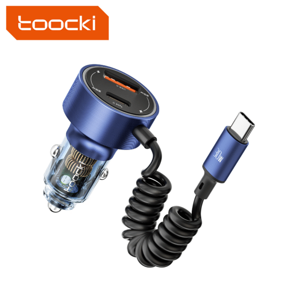 Toocki - Cargador de Coche USB 60W con Cable Tipo C Retráctil y Carga Rápida