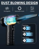 Plumero de Aire Comprimido Recargable Jicawz – 3 Velocidades, 95.000 RPM, LED, 2 en 1 Soplador y Aspiradora - Image 2