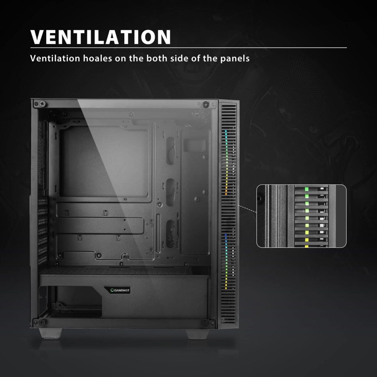 GameMax Black Hole – Case ATX Mid-Tower Gaming, Panel de Vidrio Templado, 2 Ventiladores ARGB - Image 4