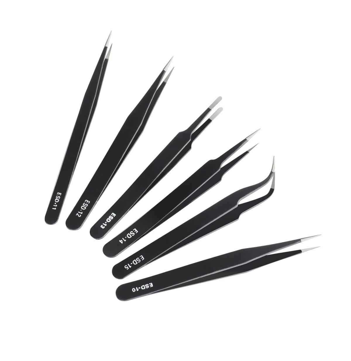 Juego de 6 Pinzas de Precisión – Acero Inoxidable Antiestático ESD | Electrónica, Manualidades y Laboratorio - Image 1