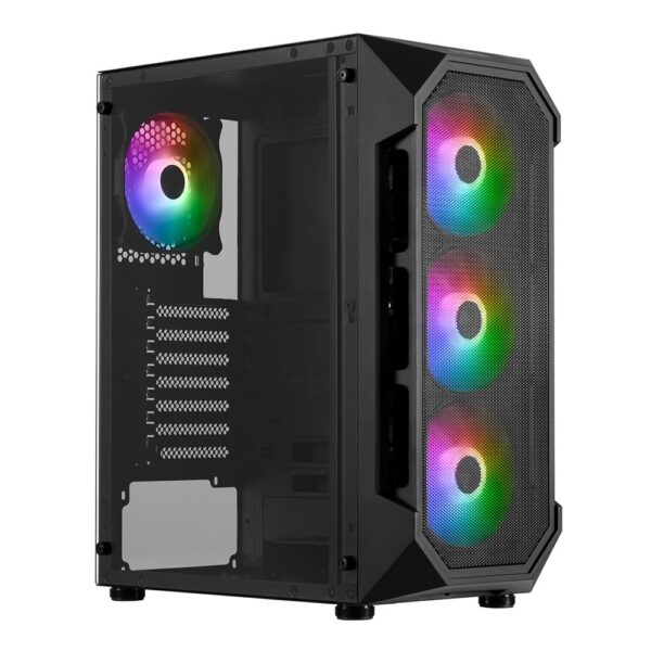 Gamdias GC1 – Chasis ATX Mid-Tower con Vidrio Templado y 4 Ventiladores RGB de 120mm