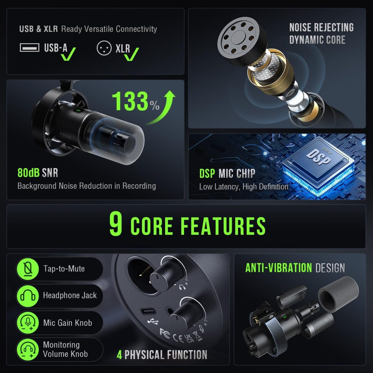 Micrófono FIFINE K688 – Dinámico USB/XLR con Brazo Metálico - Image 2