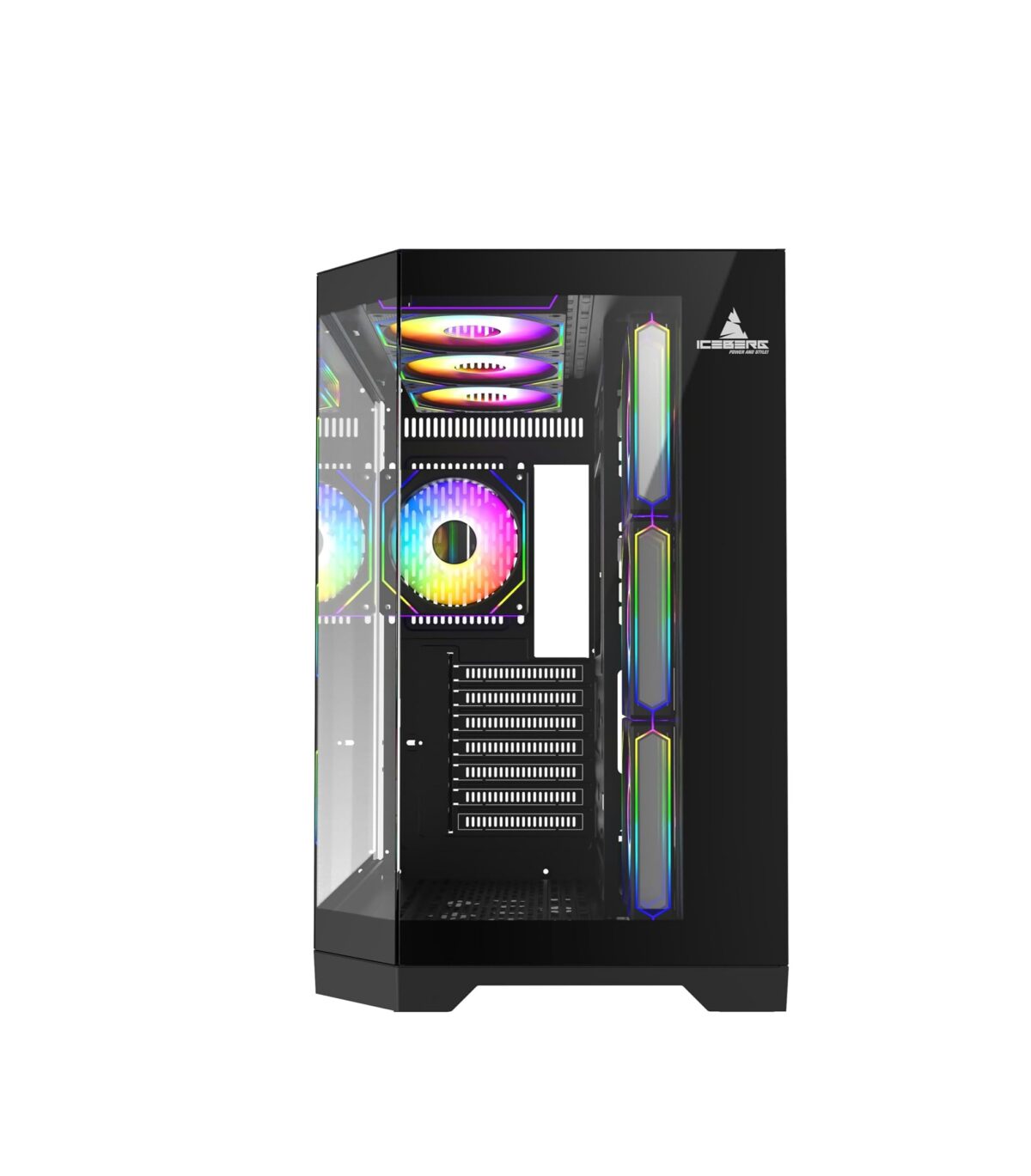 Funda ATX Gaming Iceberg Crystal Edge – Vista Panorámica 3 Lados Vidrio Templado + 7 Ventiladores ARGB - Image 7