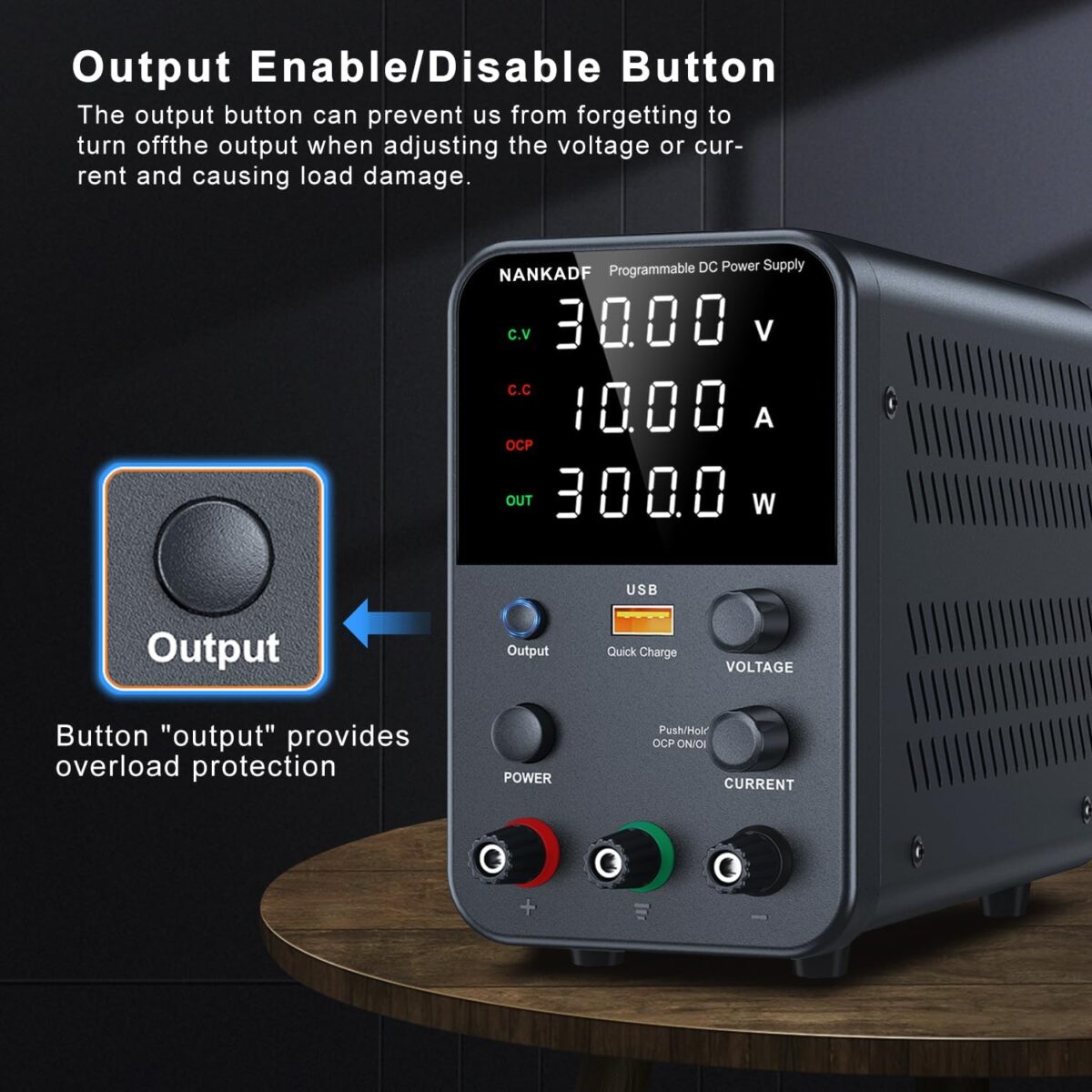 NANKADF – Fuente de Alimentación de CC Variable 30V 10A | Banco de Trabajo con Pantalla LED, Protección OCP y Puerto USB - Image 5