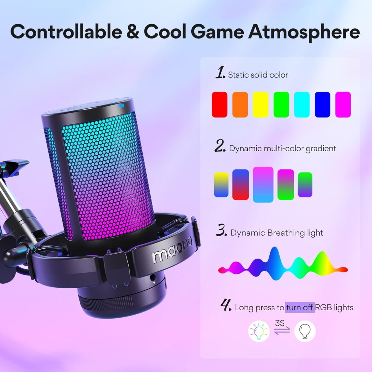 Micrófono MAONO DGM20S – USB Gaming con Cancelación de Ruido, RGB, Brazo Ajustable - Image 4