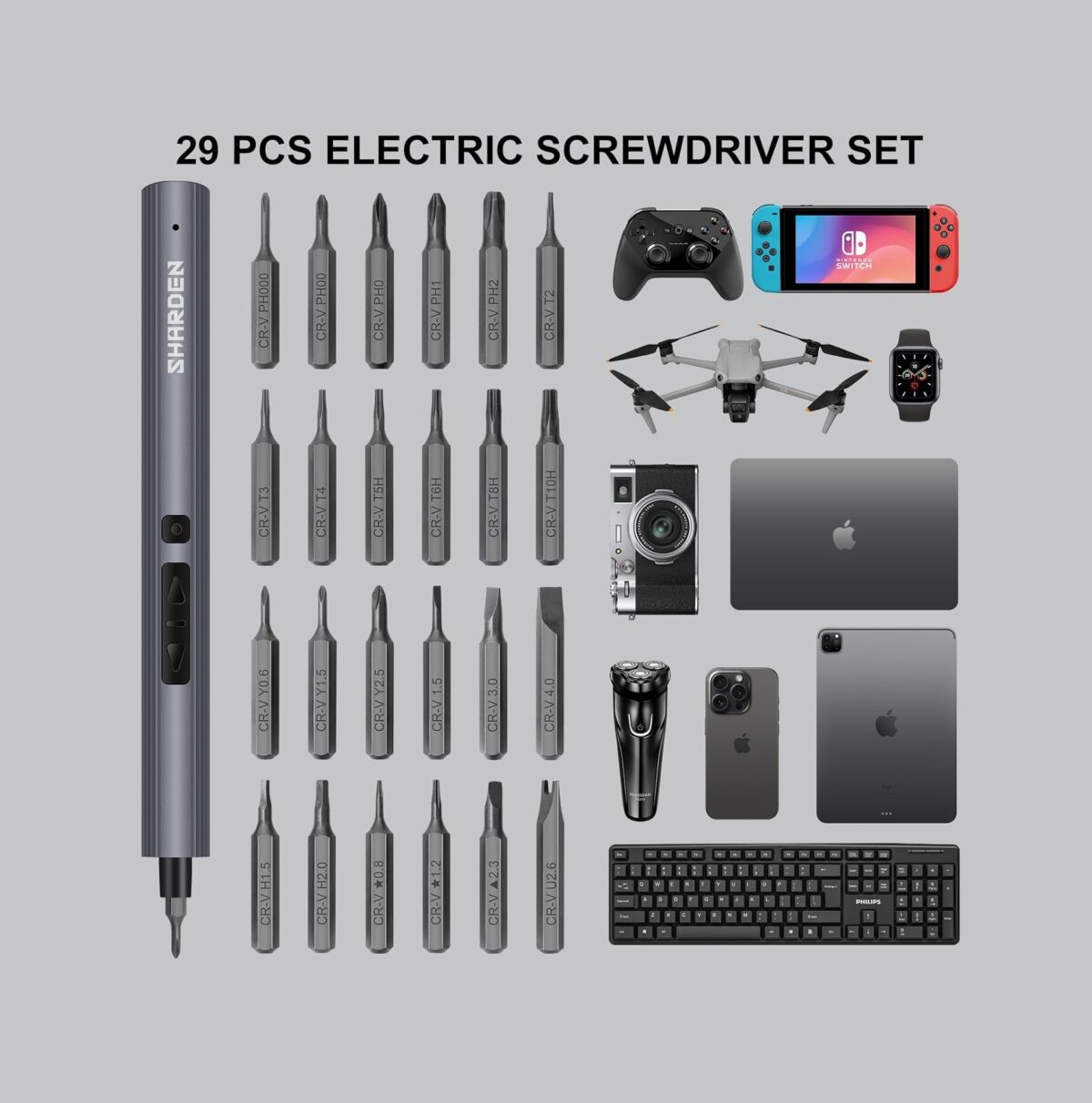 SHARDEN Mini Destornillador Eléctrico 29 en 1 – Kit de Precisión con 24 Puntas Magnéticas - Image 5