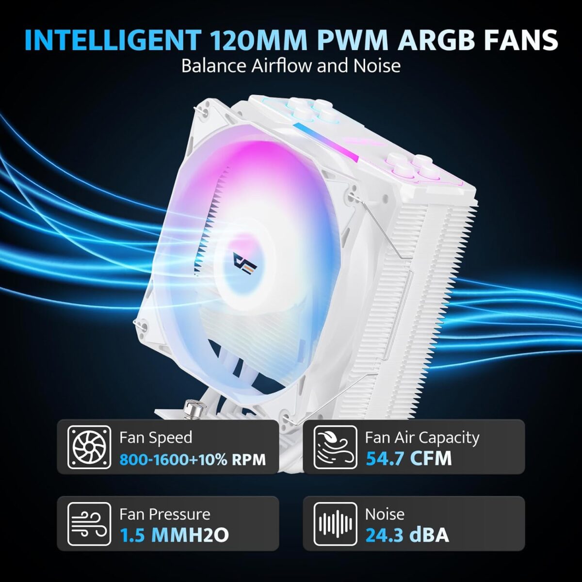 Enfriador CPU darkFlash Z4Pro Mist – 120mm, TDP 200W, 4 Heatpipes, ARGB, Compatible Intel/AMD - Image 7