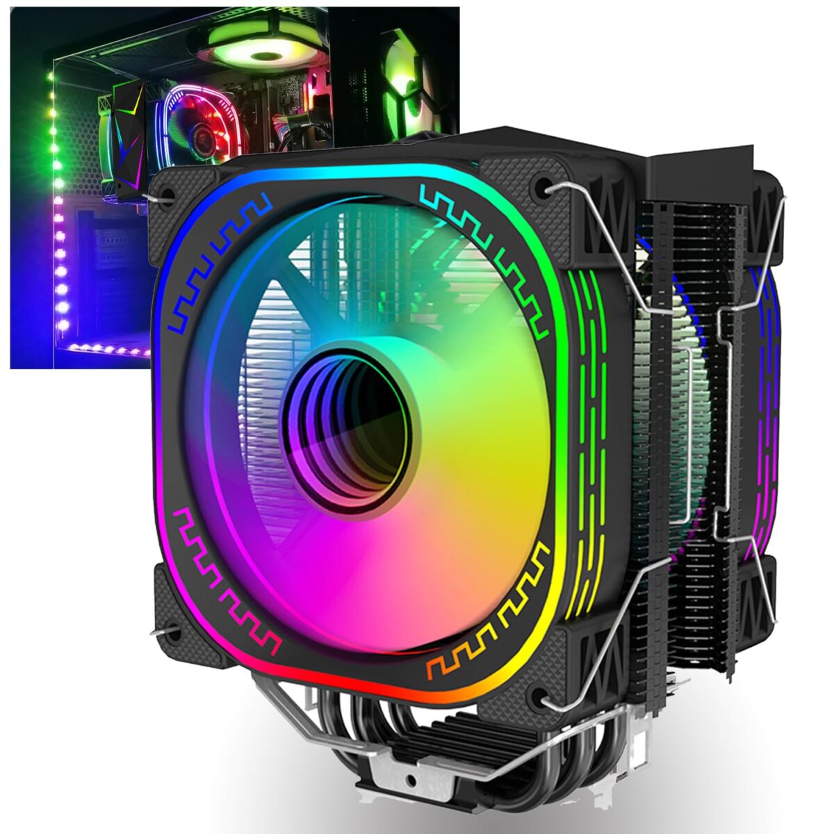 DS Enfriador CPU 1800RPM PWM – 4 Heat Pipes, Torre Doble Aluminio, Ventilador 120mm - Image 2