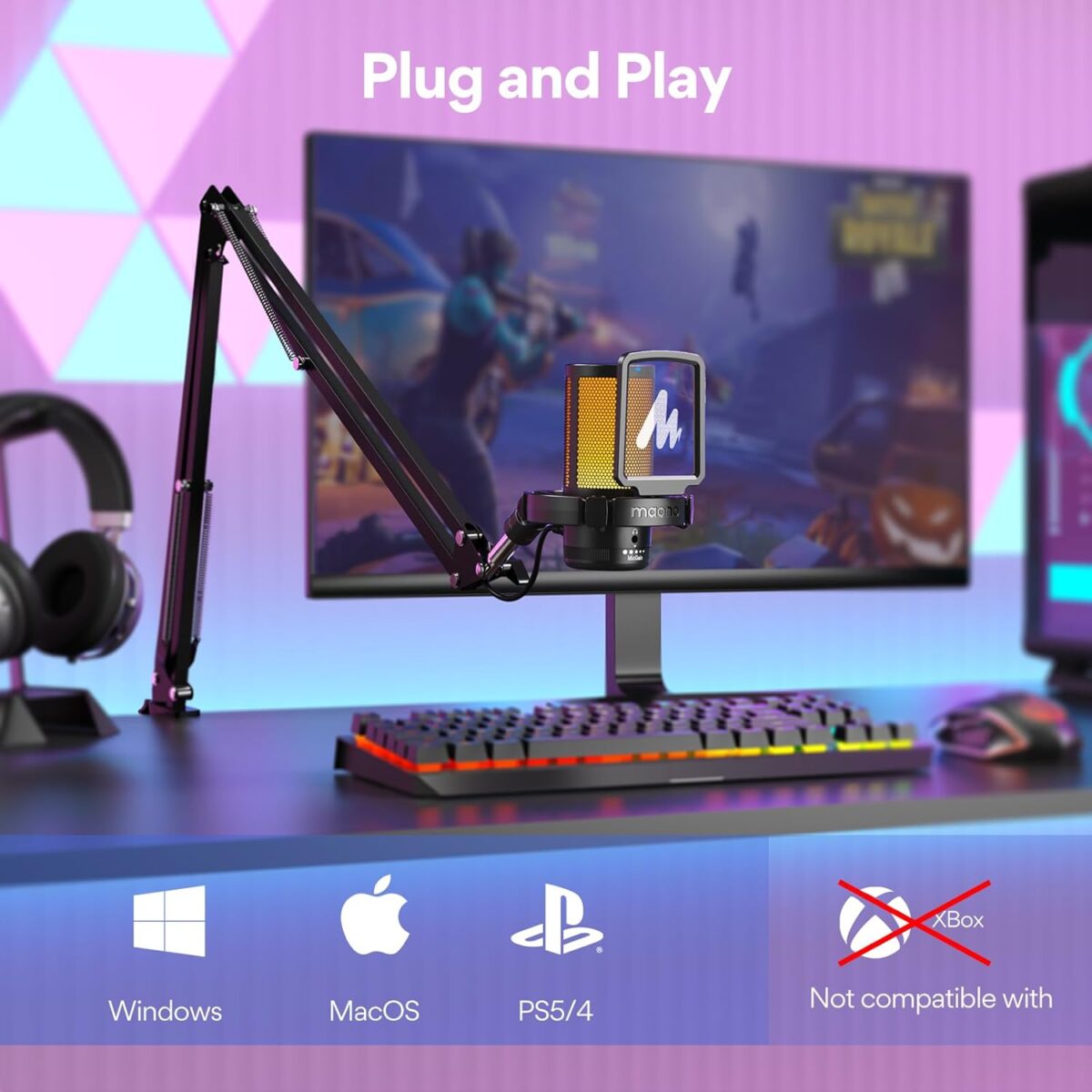 Micrófono MAONO DGM20S – USB Gaming con Cancelación de Ruido, RGB, Brazo Ajustable - Image 3