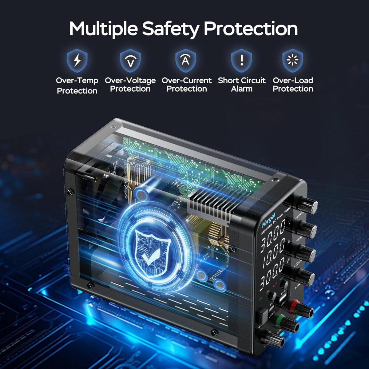 HANGELL – Fuente de Alimentación de CC Variable 30V 10A | Banco de Laboratorio con Ajuste Grueso/Fino, Protección OCP y Pantalla LED - Image 4
