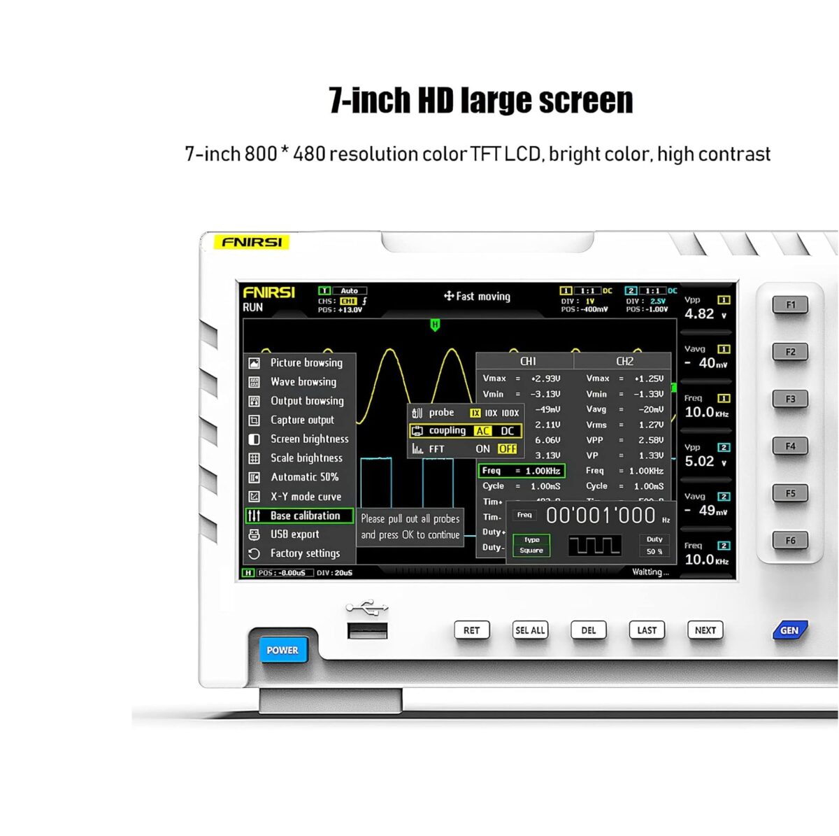 FNIRSI 1014D – Osciloscopio Digital 2 en 1 | 100MHz 2 Canales | 1GSa/s | Generador de Señal DDS + Pantalla 7 - Image 3
