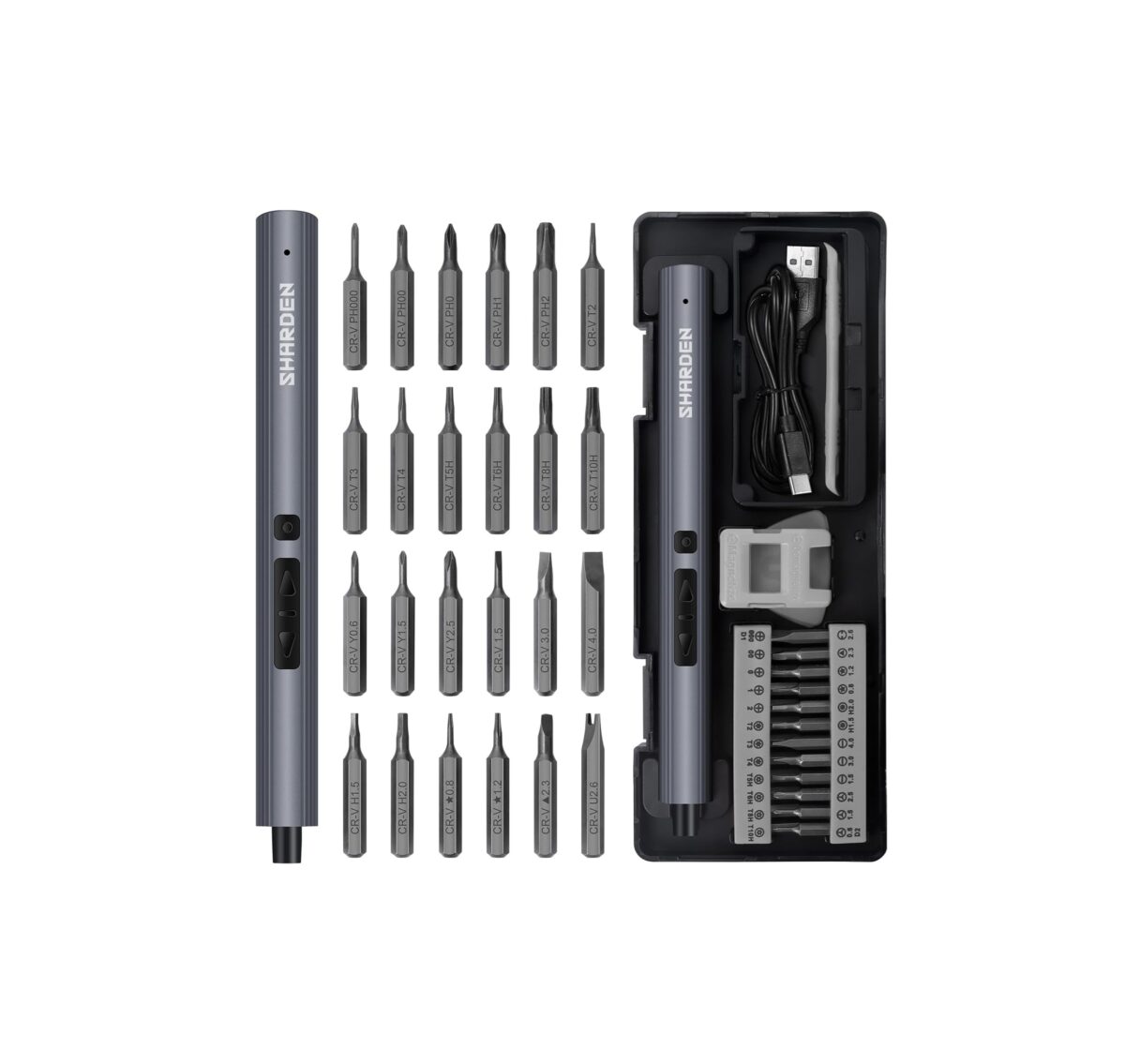 SHARDEN Mini Destornillador Eléctrico 29 en 1 – Kit de Precisión con 24 Puntas Magnéticas - Image 1