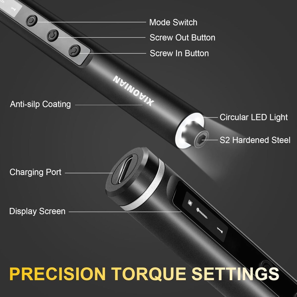 Juego de Destornilladores Eléctricos XIAONIAN 76 en 1 – 3.7V, Pantalla LED, USB-C, Torque Ajustable - Image 3