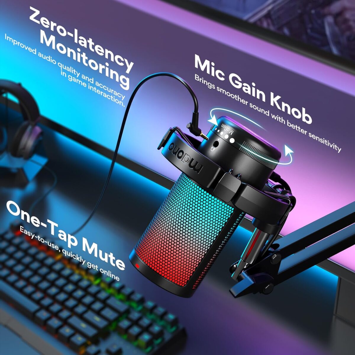 Micrófono MAONO DGM20S – USB Gaming con Cancelación de Ruido, RGB, Brazo Ajustable - Image 5