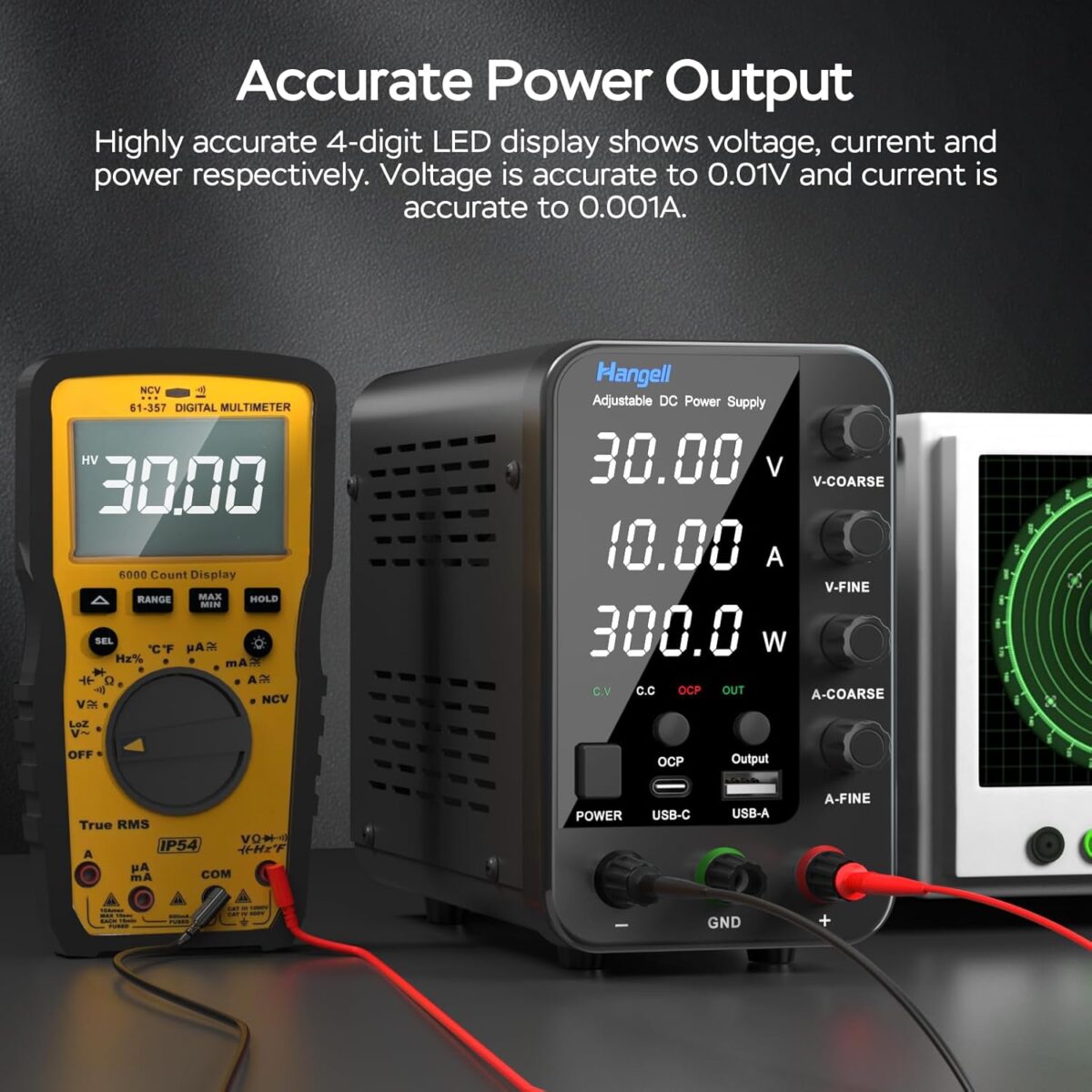 HANGELL – Fuente de Alimentación de CC Variable 30V 10A | Banco de Laboratorio con Ajuste Grueso/Fino, Protección OCP y Pantalla LED - Image 2