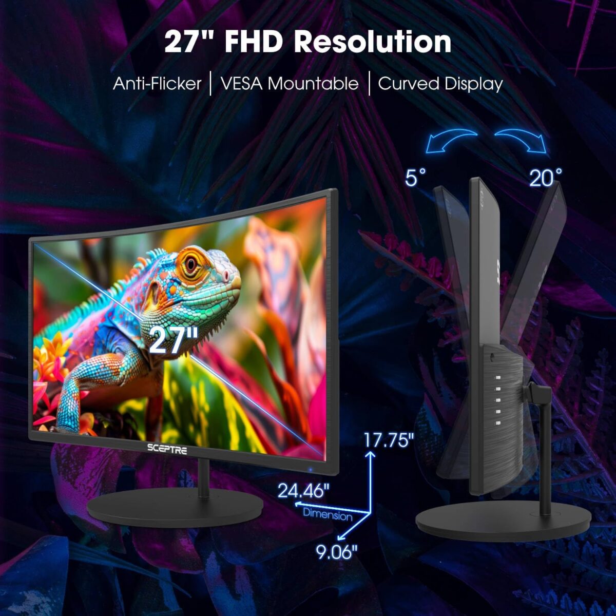 Monitor Curvo Gaming Sceptre 27" – FHD 1080p, 100Hz, HDMI X2, Altavoces Integrados - Image 3