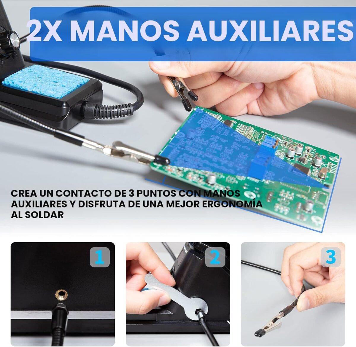 Kit de Estación de Soldadura Digital 60W con Pantalla, 6 Puntas, 2 Manos de Ayuda y Accesorios - Image 4