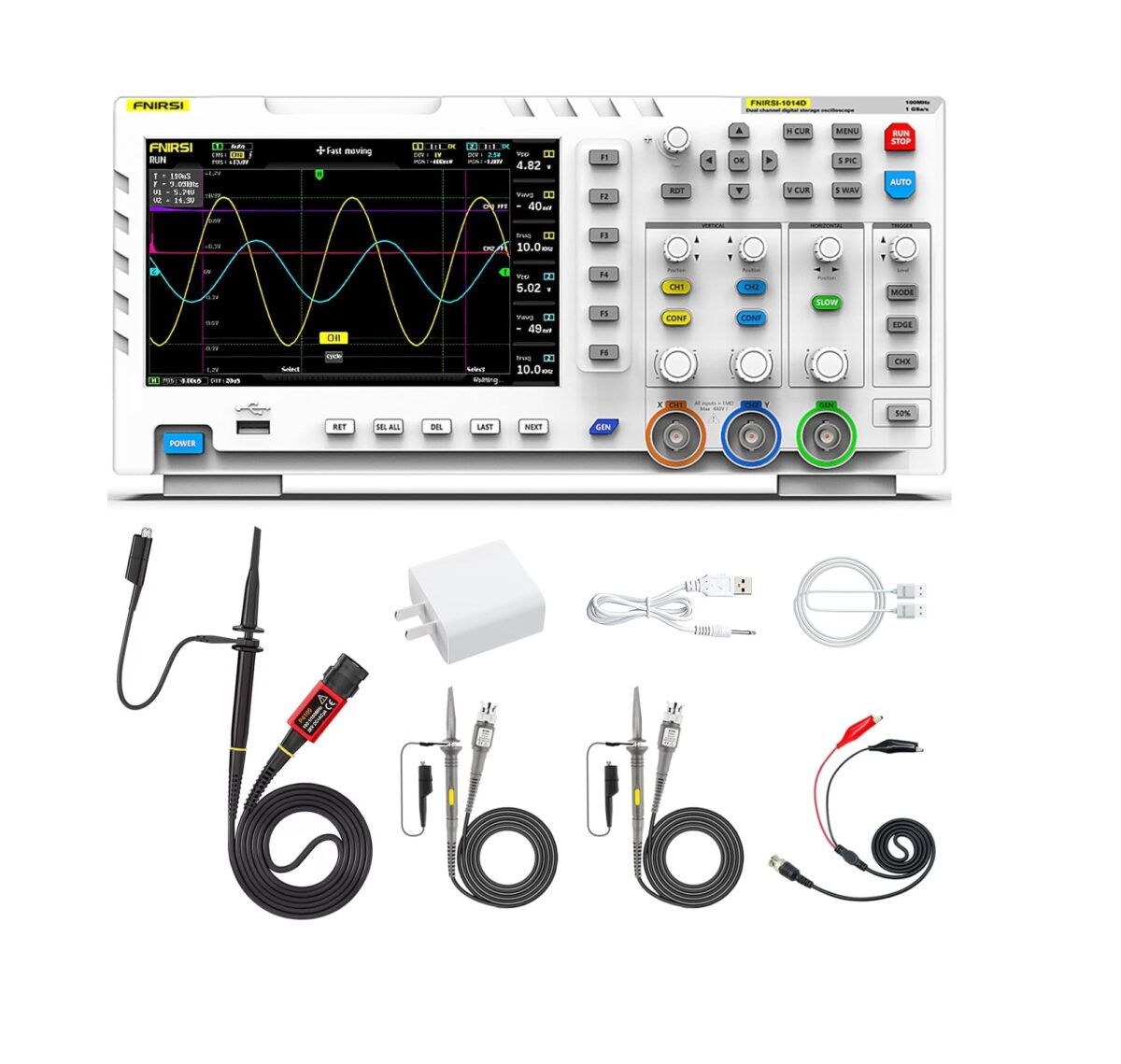 FNIRSI 1014D – Osciloscopio Digital 2 en 1 | 100MHz 2 Canales | 1GSa/s | Generador de Señal DDS + Pantalla 7 - Image 1