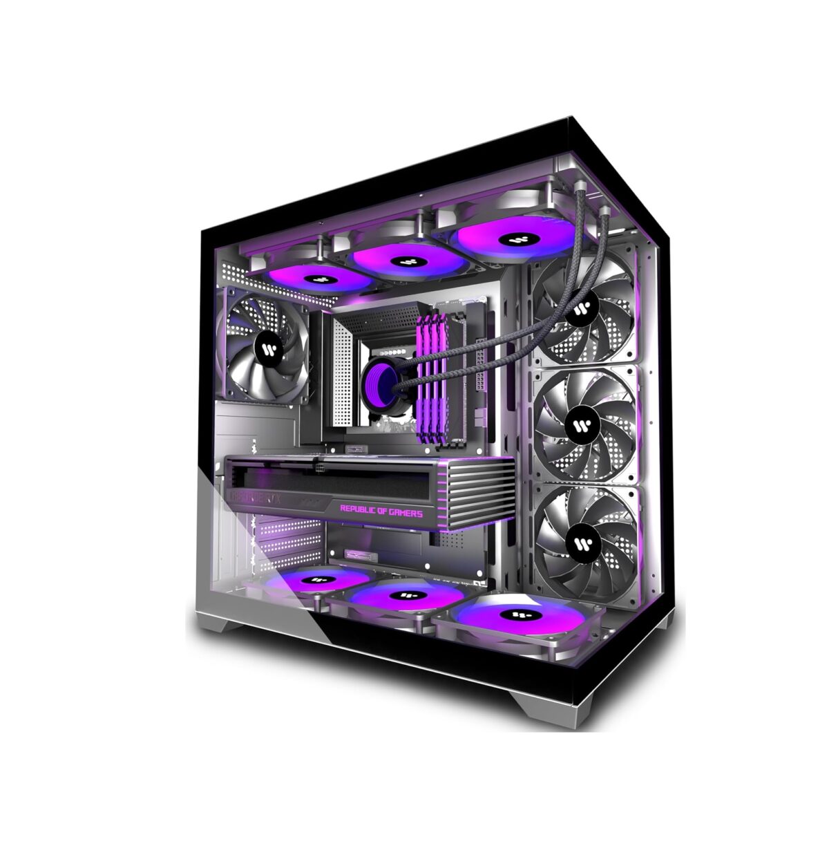 Chasis KEDIERS K4 – ATX Torre Media, Vidrio Templado Doble, 4 Ventiladores Preinstalados, USB-C - Image 1