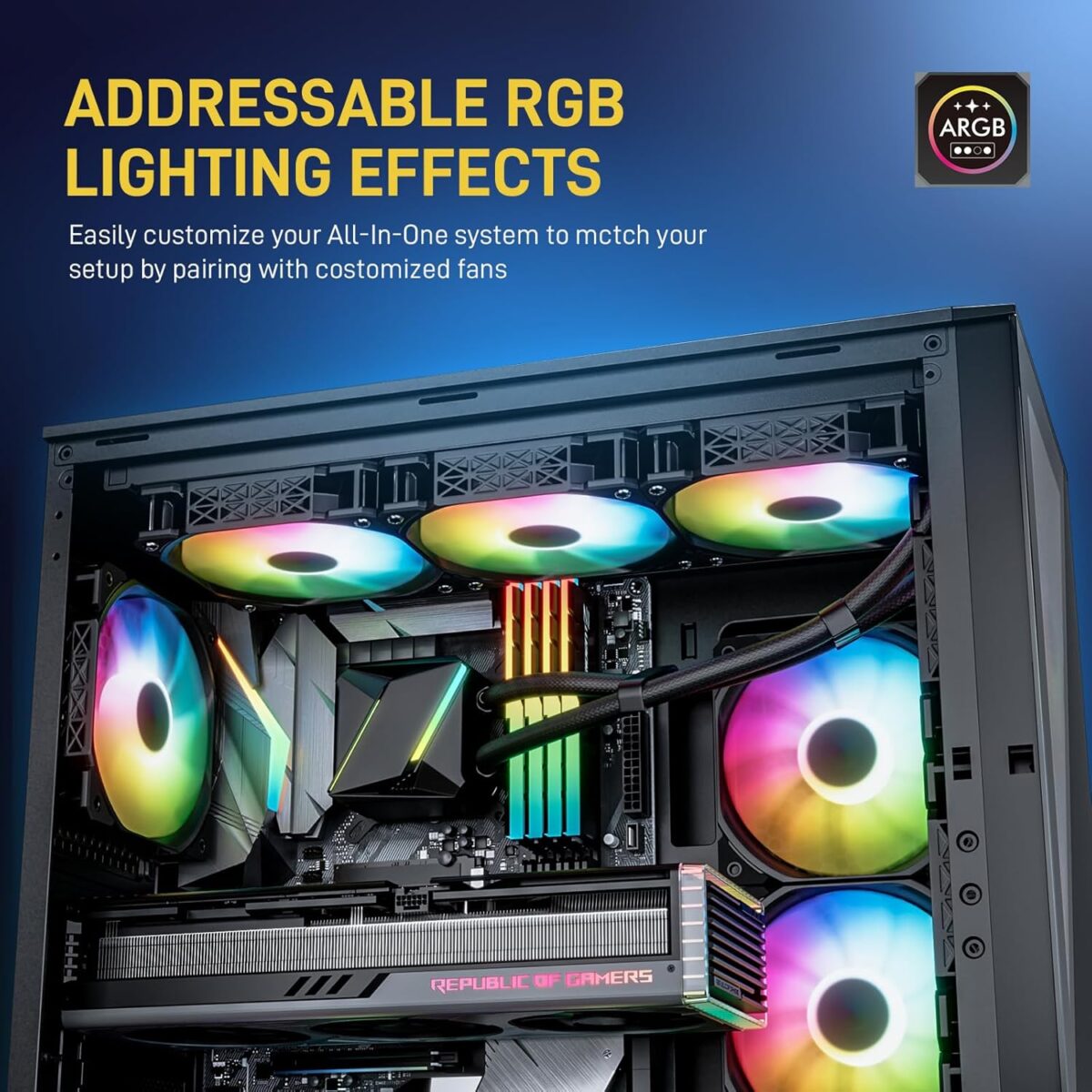 Enfriador Líquido DARKROCK D360 – AIO 360mm, Base de Cobre, ARGB, Compatible Intel/AMD - Image 2