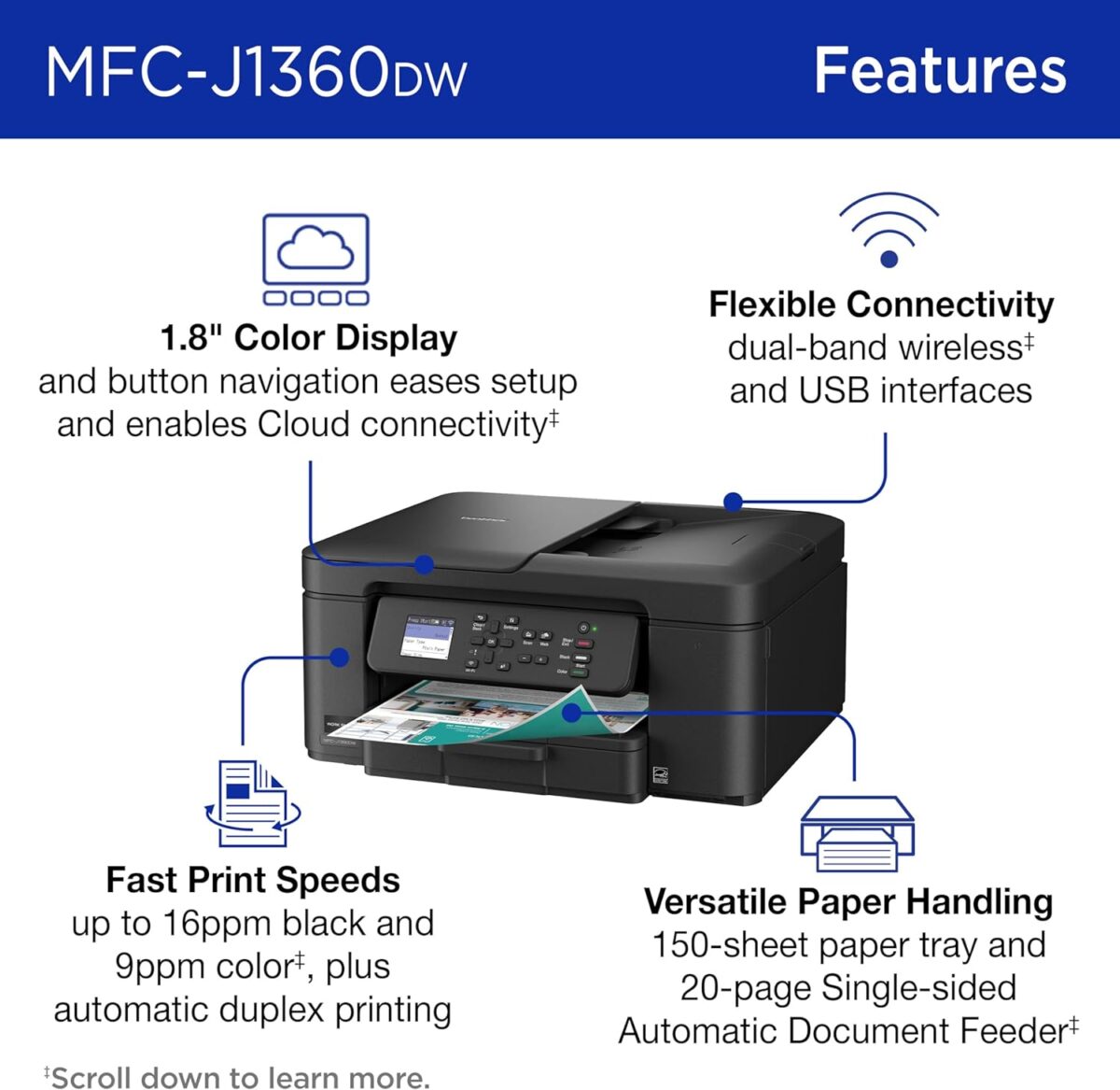 Brother Work Smart MFCJ1360DW – Impresora Multifuncional Inalámbrica de Inyección de Tinta con Dúplex Automático - Image 4