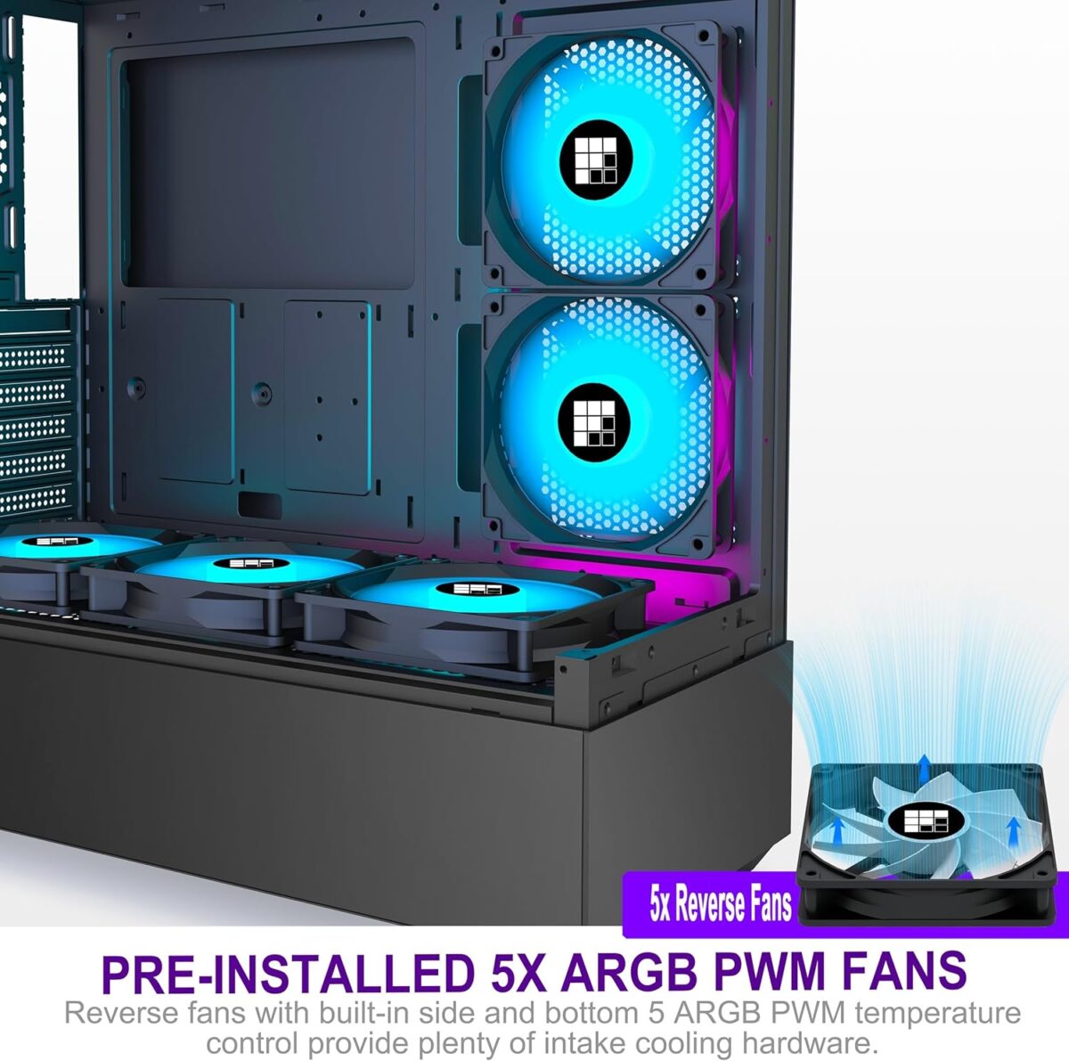 Chasis FOIFKIN ATX Media Torre – 6 Ventiladores ARGB PWM, Vidrio Templado, USB-C - Image 7