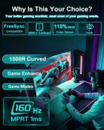 SANSUI Monitor Curvo Gaming 27" FHD 1080P – 160Hz, 1ms, FreeSync, HDR, 1500R - Image 4