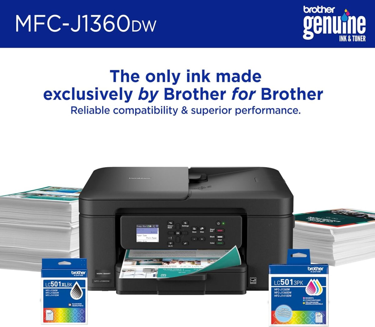 Brother Work Smart MFCJ1360DW – Impresora Multifuncional Inalámbrica de Inyección de Tinta con Dúplex Automático - Image 2