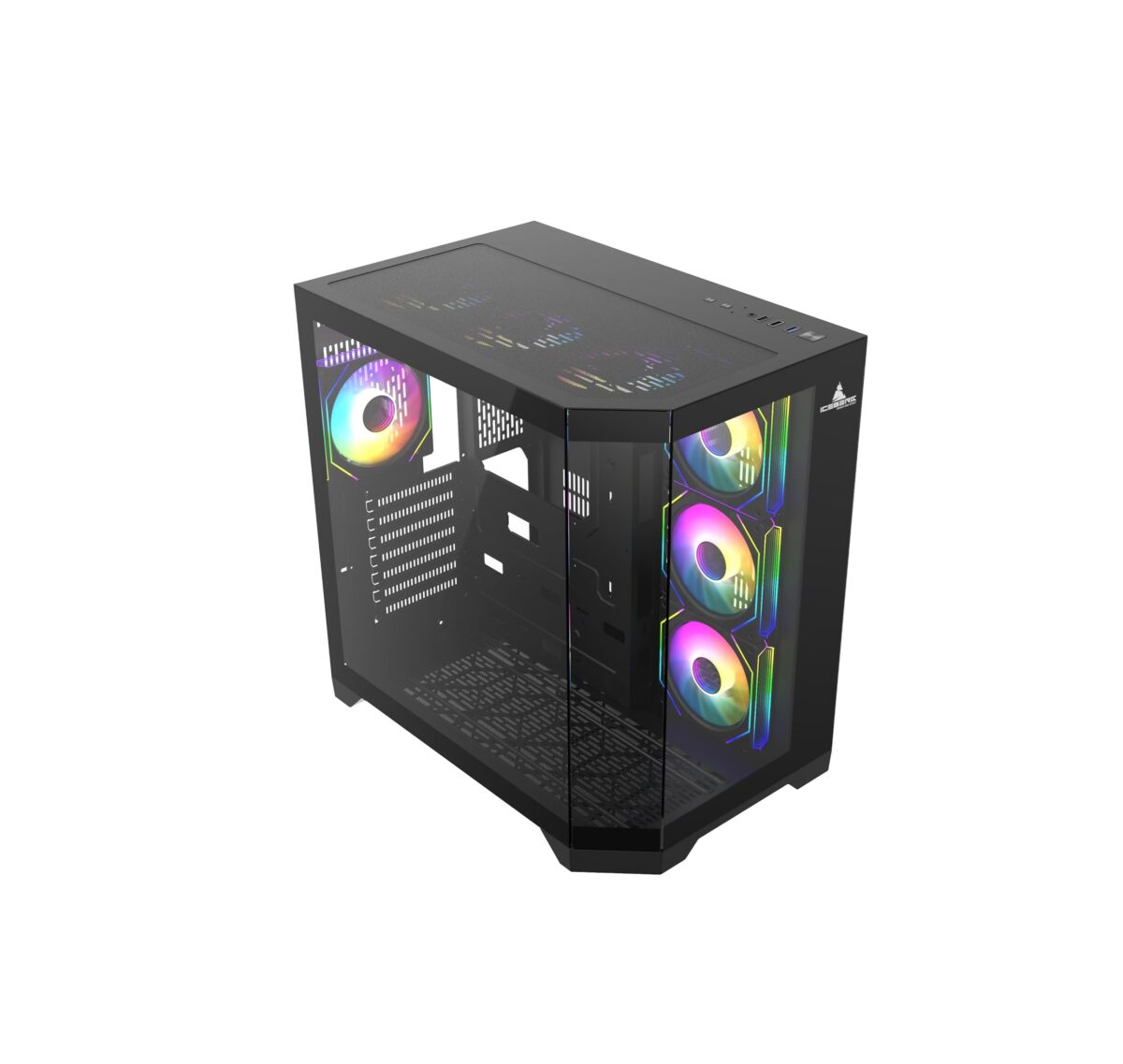 Funda ATX Gaming Iceberg Crystal Edge – Vista Panorámica 3 Lados Vidrio Templado + 7 Ventiladores ARGB - Image 3