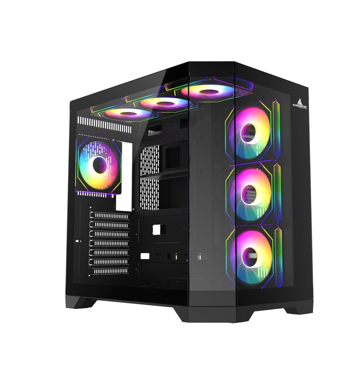 Funda ATX Gaming Iceberg Crystal Edge – Vista Panorámica 3 Lados Vidrio Templado + 7 Ventiladores ARGB - Image 1