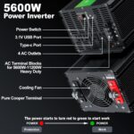 Inversor de Potencia 5600W Pico 11200W 12V DC a 110/120V AC – Pantalla LCD, Control Remoto, 4 Tomas AC, USB 3.1A + Tipo C - Imagen 6