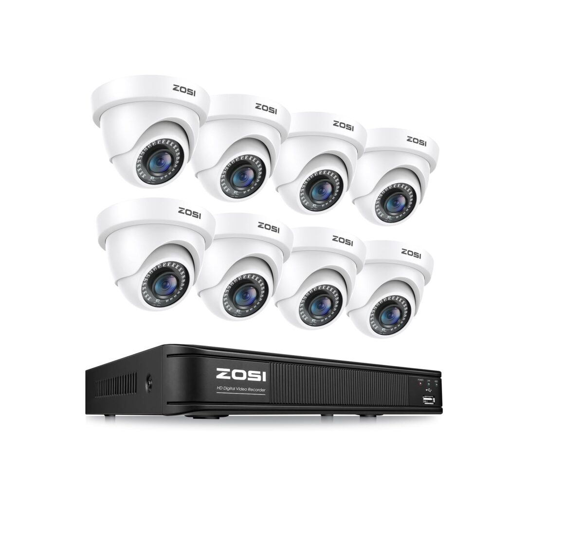 Sistema de Cámaras de Seguridad ZOSI 1080P H.265+ – DVR 8 Canales 5MP Lite con 8 Cámaras Domo Exterior