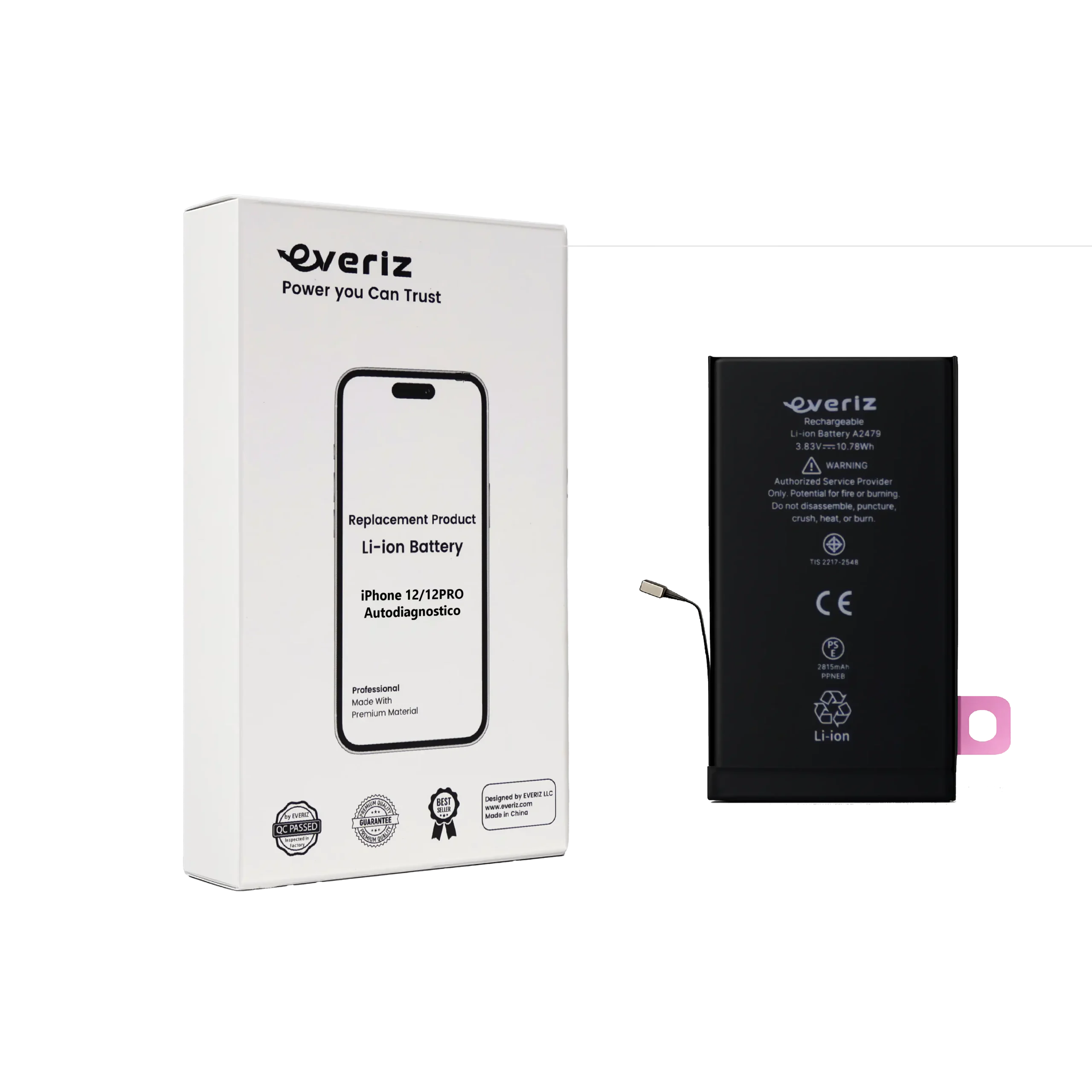 12-12PRO A Batería iPhone 12 / 12 Pro – Autodiagnosticada – EVERIZ - Imagen 1