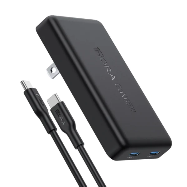 Cargador Rápido 1Hora GAR323 GaN 65W con 2 Puertos USB-C y Cable Tipo C