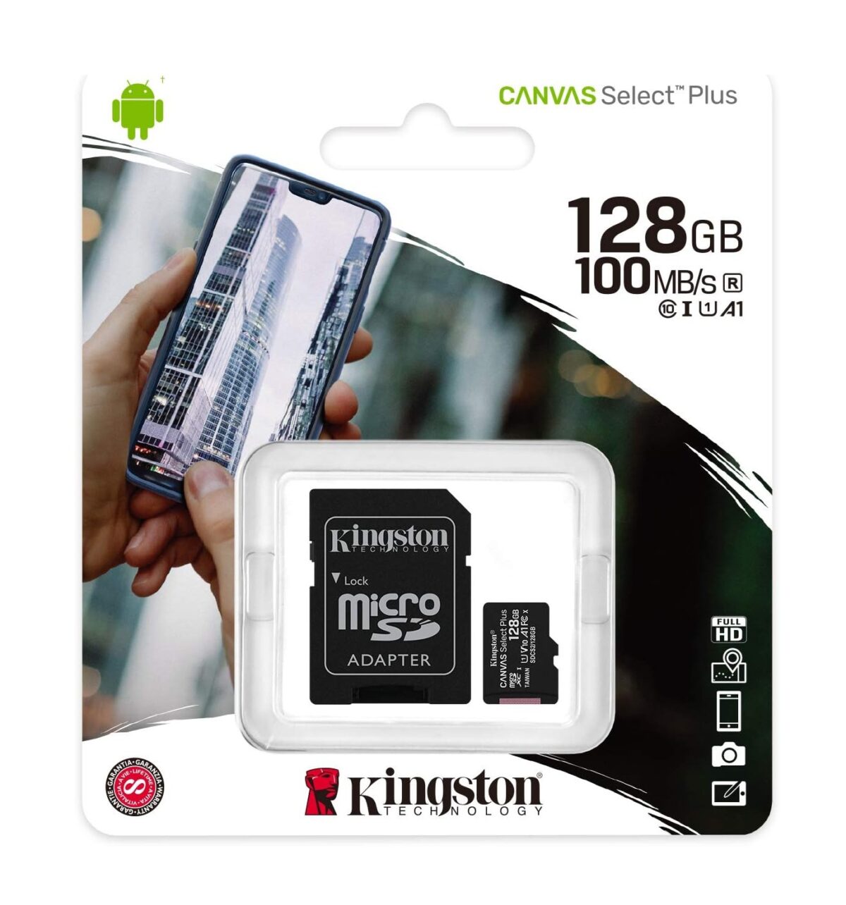 Tarjeta microSDXC Canvas Select Plus de 128 GB de Kingston con Adaptador | Hasta 100 MB/s | A1 Clase 10 UHS-I