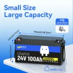 WattCycle Batería LiFePO4 24V 100Ah, 2560Wh, BMS 100A, Protección de Baja Temperatura y Conexión Escalable - Imagen 4